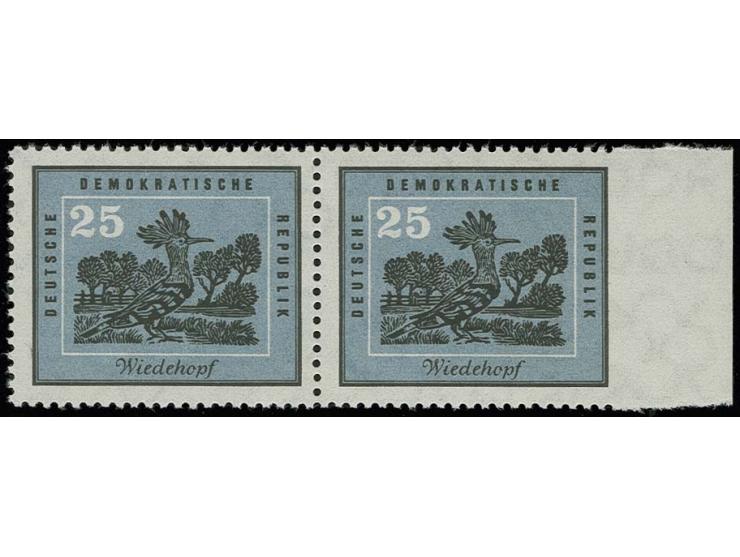 1959, Heimische Vögel 25 Pfg. im waagerechten rechten Randpaar, im Rand ungezähnt, postfrisch (Mi. 900,-)