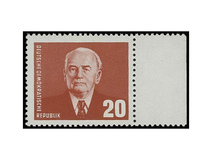 1961, Pieck 20 Pfg. mit fehlender Farbe schwarz, postfrisches rechtes Randstück, Privatsignatur sowie Fotoattest Paul BPP (Mi