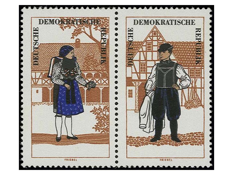 Volkstrachten 10 und 15 Pfg. mit jeweils fehlender Farbe lebhaftblaugrün im waagerechten Zusammendruckpaar, postfrisch, sign.