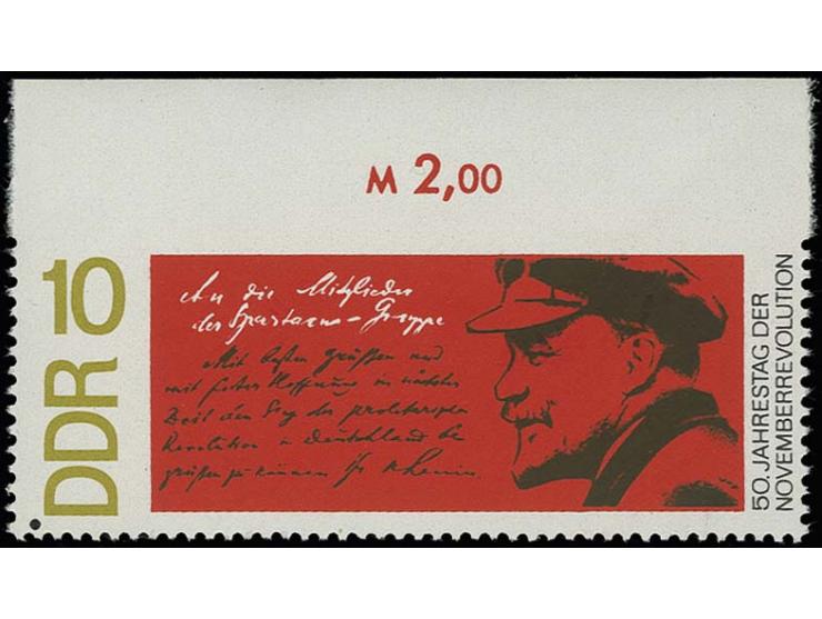 1968, Novemberrevolution 10 Pfg., oben ungezähntes Oberrandstück, postfrisch, Fotoattest Mayer BPP (Mi. 500,-)
