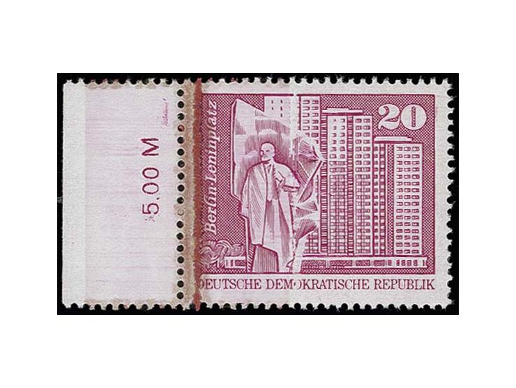 1973, Aufbau in der DDR 20 Pfg. auf geklebter Papierbahn mittels eines roten Klebestreifens, postfrisches linkes Randstück, F