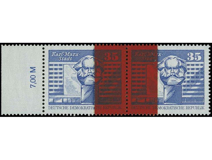 35 Pfg. im waagerechten Paar auf geklebter Papierbahn mittels eines roten Klebestreifens, postfrisches linkes Randstück, sign