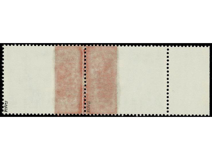 35 Pfg. im waagerechten Paar auf geklebter Papierbahn mittels eines roten Klebestreifens, postfrisches linkes Randstück, sign