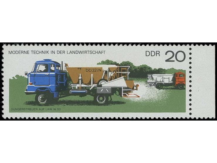 1977, Landwirtschaft 20 Pfg. mit fehlender Farbe rötlichgelb (in Düngerstreuern), postfrisches rechtes Randstück, ganz leicht