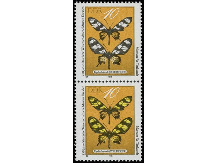 1978, Wissenschaftliche Museen Dresden 10 Pfg. mit fehlender Farbe gelb im senkrechten Paar mit Normalmarke, postfrisch, jewe