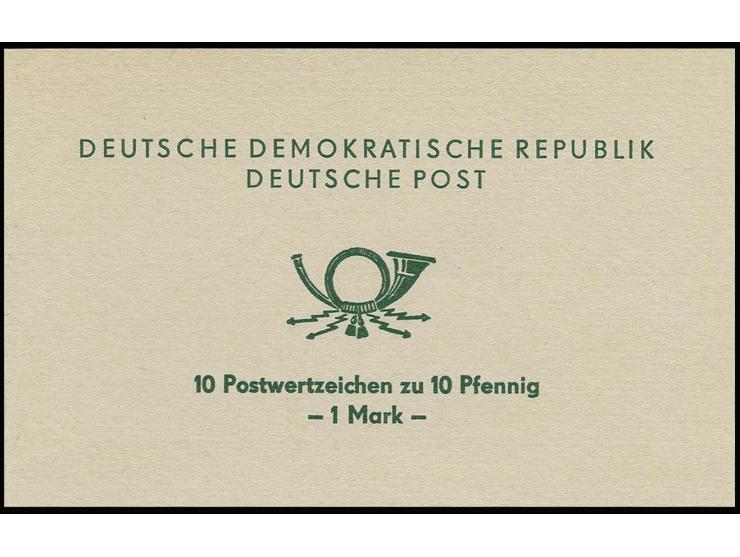 1972/73, Heftchen 1 M. "Posthorn grün" mit Druckvermerk "ODR 1448 II-15-17 Ag 114/320/72 1,5" und Inhalt 10 x Mi.-Nr. 1750, p