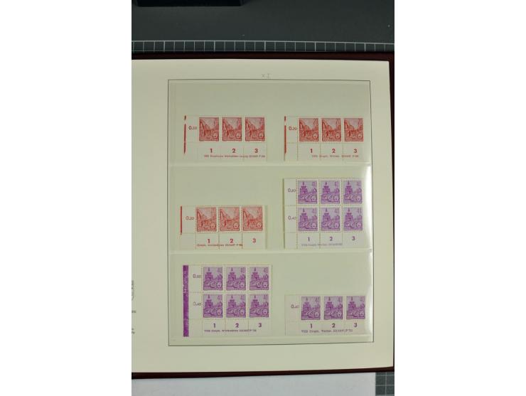 1949/90, in den Hauptnummern nahezu komplette postfrische Sammlung der Druckvermerke und Druckereizeichen, meist in Vierer- o