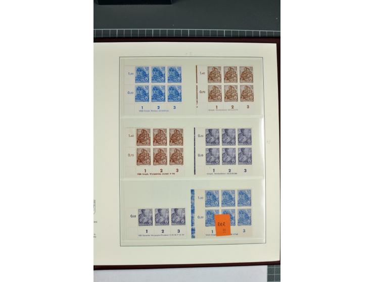 1949/90, in den Hauptnummern nahezu komplette postfrische Sammlung der Druckvermerke und Druckereizeichen, meist in Vierer- o