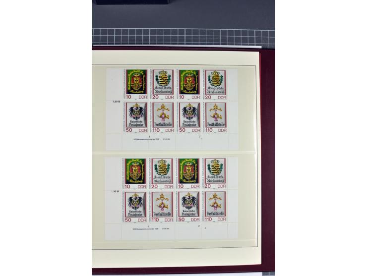1949/90, in den Hauptnummern nahezu komplette postfrische Sammlung der Druckvermerke und Druckereizeichen, meist in Vierer- o