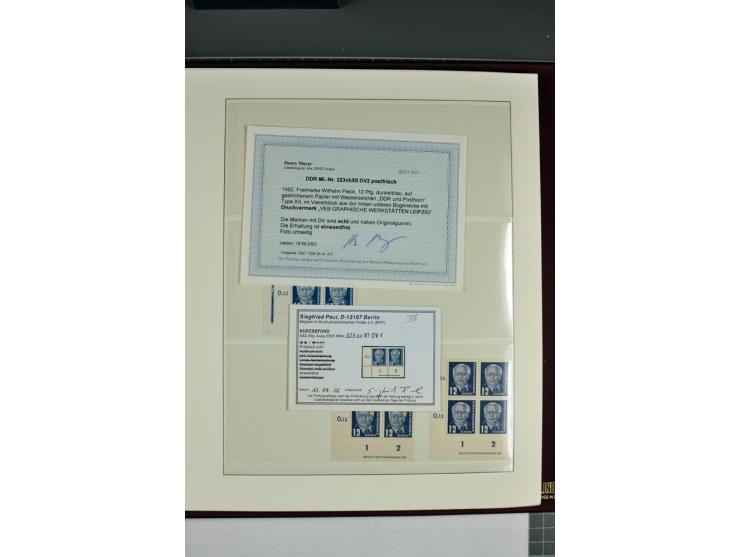 1949/90, in den Hauptnummern nahezu komplette postfrische Sammlung der Druckvermerke und Druckereizeichen, meist in Vierer- o