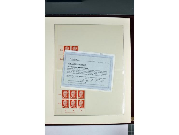 1949/90, in den Hauptnummern nahezu komplette postfrische Sammlung der Druckvermerke und Druckereizeichen, meist in Vierer- o