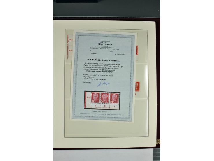 1949/90, in den Hauptnummern nahezu komplette postfrische Sammlung der Druckvermerke und Druckereizeichen, meist in Vierer- o
