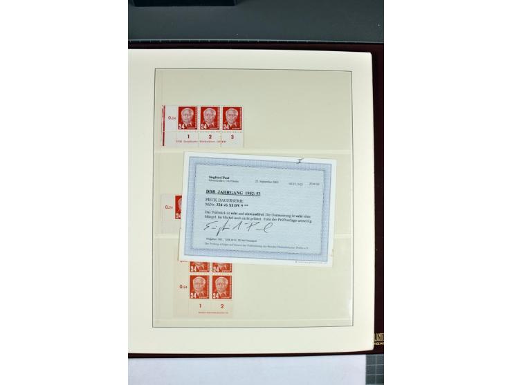 1949/90, in den Hauptnummern nahezu komplette postfrische Sammlung der Druckvermerke und Druckereizeichen, meist in Vierer- o