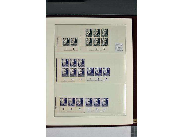 1949/90, in den Hauptnummern nahezu komplette postfrische Sammlung der Druckvermerke und Druckereizeichen, meist in Vierer- o