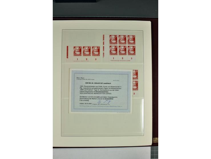 1949/90, in den Hauptnummern nahezu komplette postfrische Sammlung der Druckvermerke und Druckereizeichen, meist in Vierer- o