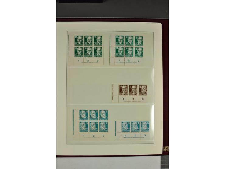 1949/90, in den Hauptnummern nahezu komplette postfrische Sammlung der Druckvermerke und Druckereizeichen, meist in Vierer- o