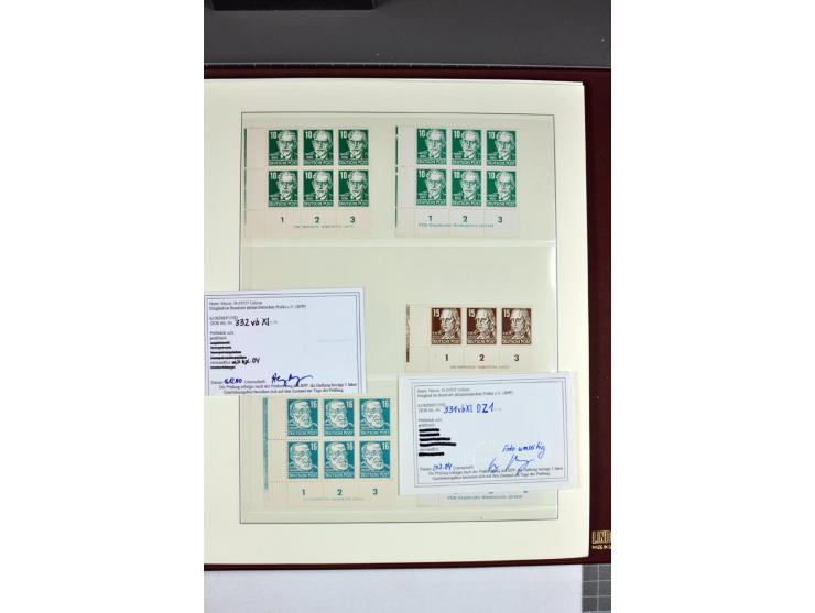 1949/90, in den Hauptnummern nahezu komplette postfrische Sammlung der Druckvermerke und Druckereizeichen, meist in Vierer- o