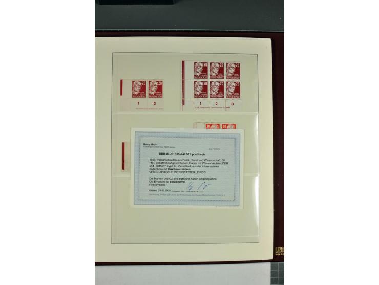 1949/90, in den Hauptnummern nahezu komplette postfrische Sammlung der Druckvermerke und Druckereizeichen, meist in Vierer- o