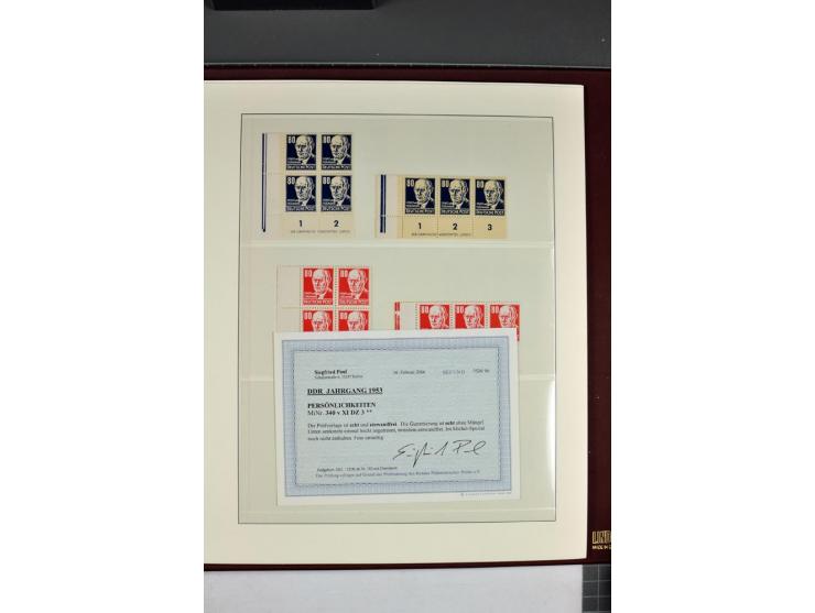1949/90, in den Hauptnummern nahezu komplette postfrische Sammlung der Druckvermerke und Druckereizeichen, meist in Vierer- o
