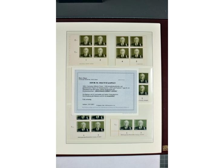 1949/90, in den Hauptnummern nahezu komplette postfrische Sammlung der Druckvermerke und Druckereizeichen, meist in Vierer- o