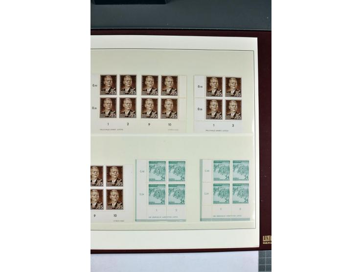 1949/90, in den Hauptnummern nahezu komplette postfrische Sammlung der Druckvermerke und Druckereizeichen, meist in Vierer- o