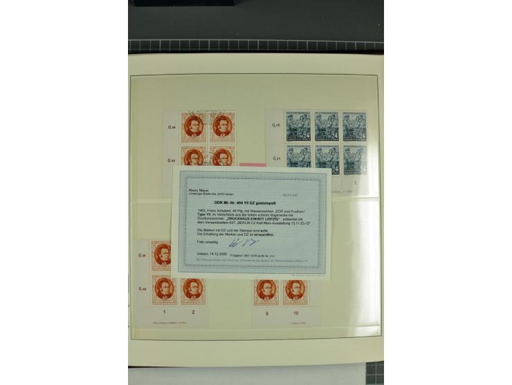 1949/90, in den Hauptnummern nahezu komplette postfrische Sammlung der Druckvermerke und Druckereizeichen, meist in Vierer- o