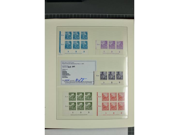 1949/90, in den Hauptnummern nahezu komplette postfrische Sammlung der Druckvermerke und Druckereizeichen, meist in Vierer- o