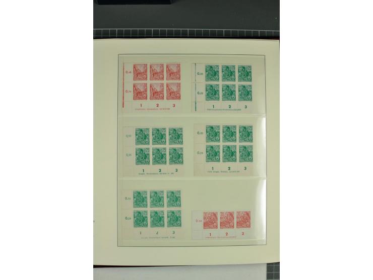 1949/90, in den Hauptnummern nahezu komplette postfrische Sammlung der Druckvermerke und Druckereizeichen, meist in Vierer- o