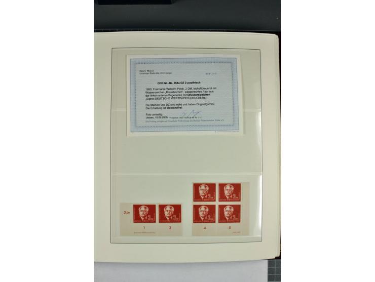 1949/90, in den Hauptnummern nahezu komplette postfrische Sammlung der Druckvermerke und Druckereizeichen, meist in Vierer- o