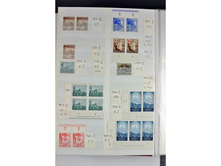 1949/90, postfrische Sammlung mit einigen hundert Plattenfehler, teils in Einheiten mit Normalmarken, dabei Mi.-Nr. 242 I, II