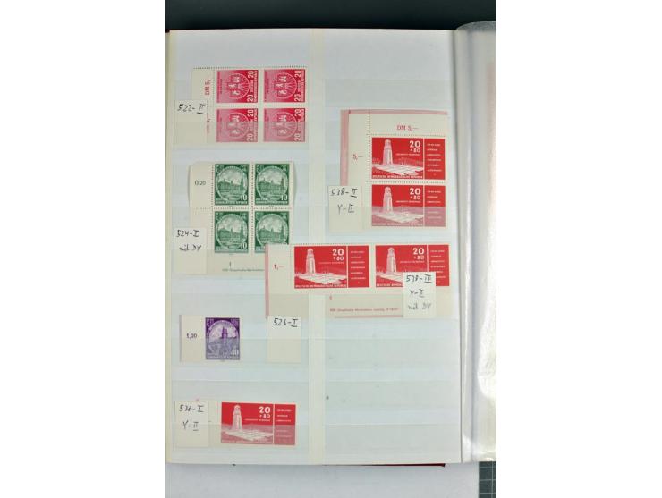 1949/90, postfrische Sammlung mit einigen hundert Plattenfehler, teils in Einheiten mit Normalmarken, dabei Mi.-Nr. 242 I, II