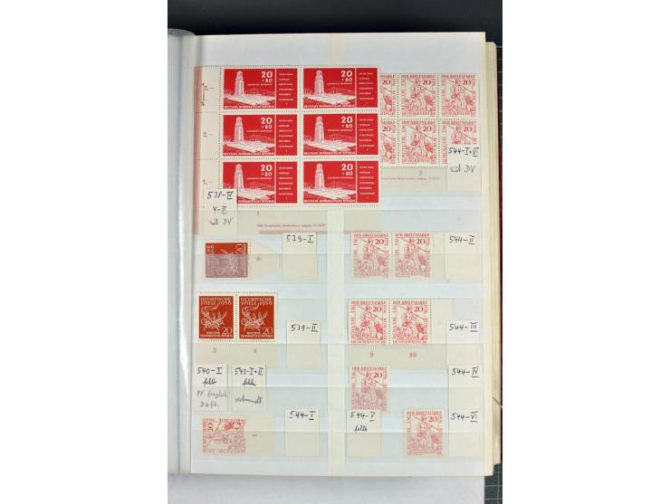1949/90, postfrische Sammlung mit einigen hundert Plattenfehler, teils in Einheiten mit Normalmarken, dabei Mi.-Nr. 242 I, II