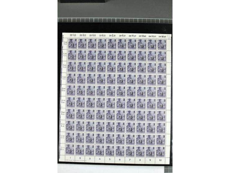 1949/90, postfrischer Bogen-Posten, dabei Mi.-Nr. 243-44 (2 Bogensätze, teils Falt- und Trennstellen), 293, 355-57, 397 mit P