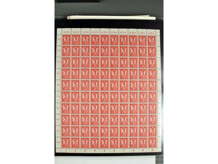 1949/90, postfrischer Bogen-Posten, dabei Mi.-Nr. 243-44 (2 Bogensätze, teils Falt- und Trennstellen), 293, 355-57, 397 mit P