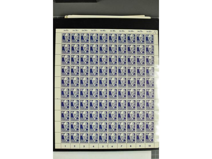 1949/90, postfrischer Bogen-Posten, dabei Mi.-Nr. 243-44 (2 Bogensätze, teils Falt- und Trennstellen), 293, 355-57, 397 mit P