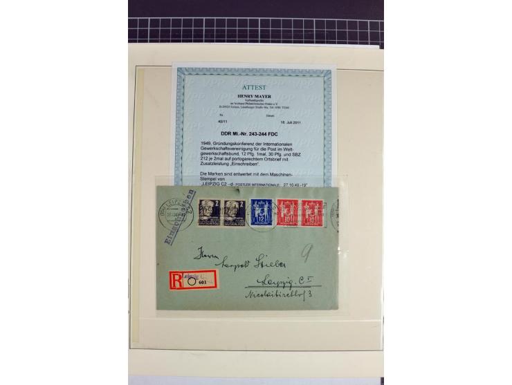 1949, FDC-Sammlung der Ausgabe Gründungskonferenz mit 29 Belegen, dabei EF, MeF, Plattenfehler, Einschreiben, alle mit Befund