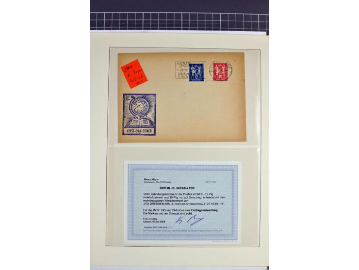 1949, FDC-Sammlung der Ausgabe Gründungskonferenz mit 29 Belegen, dabei EF, MeF, Plattenfehler, Einschreiben, alle mit Befund