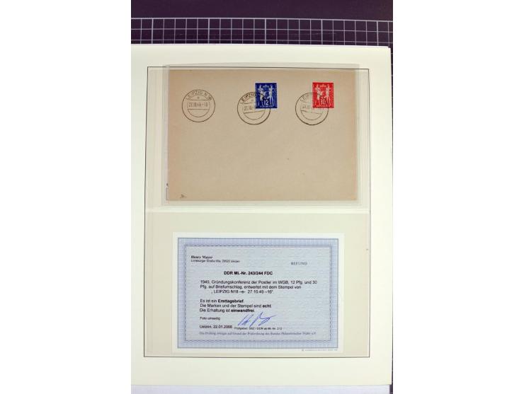 1949, FDC-Sammlung der Ausgabe Gründungskonferenz mit 29 Belegen, dabei EF, MeF, Plattenfehler, Einschreiben, alle mit Befund