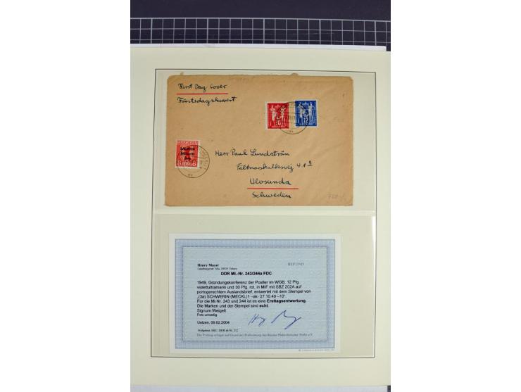 1949, FDC-Sammlung der Ausgabe Gründungskonferenz mit 29 Belegen, dabei EF, MeF, Plattenfehler, Einschreiben, alle mit Befund