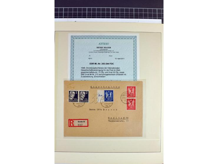 1949, FDC-Sammlung der Ausgabe Gründungskonferenz mit 29 Belegen, dabei EF, MeF, Plattenfehler, Einschreiben, alle mit Befund