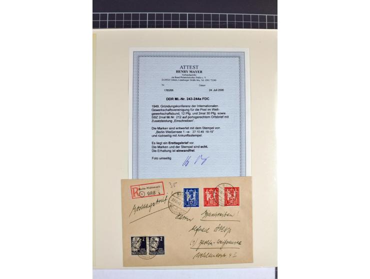 1949, FDC-Sammlung der Ausgabe Gründungskonferenz mit 29 Belegen, dabei EF, MeF, Plattenfehler, Einschreiben, alle mit Befund