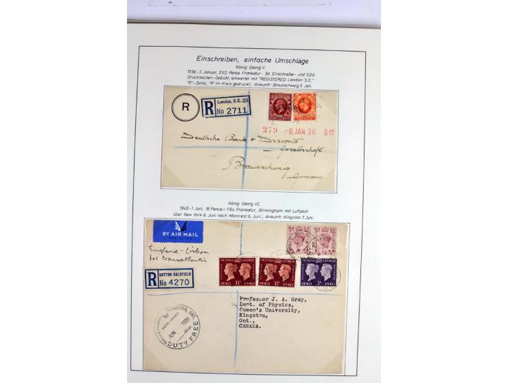 Money Letters & Registered Mail 1826 - 1956, specialised collection in two volumes, beautifully written up on album pages, in