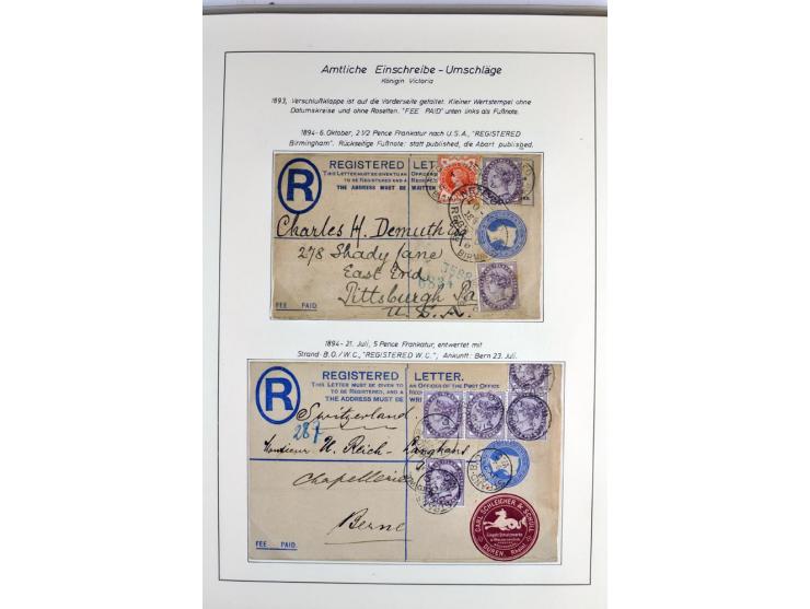 Money Letters & Registered Mail 1826 - 1956, specialised collection in two volumes, beautifully written up on album pages, in