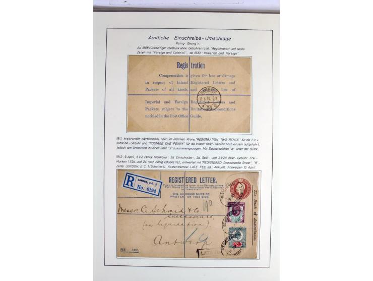 Money Letters & Registered Mail 1826 - 1956, specialised collection in two volumes, beautifully written up on album pages, in