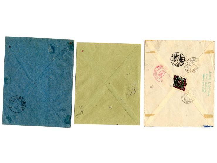 1919/24, 7 Briefe, dabei Mi.-Nr. 17-19 mit Wappenreiter-Stempel "SESTAKAVAS", außerdem Verzähnungen auf Brief sowie ein Lupo-
