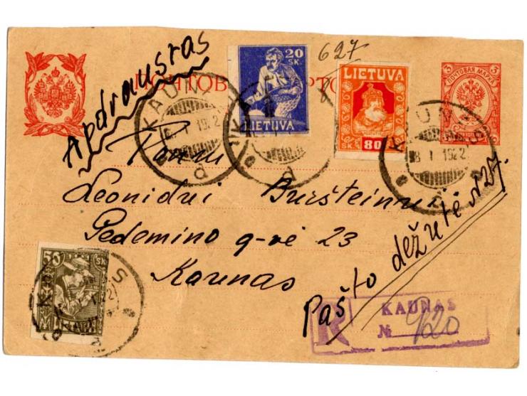 1919/24, 7 Briefe, dabei Mi.-Nr. 17-19 mit Wappenreiter-Stempel "SESTAKAVAS", außerdem Verzähnungen auf Brief sowie ein Lupo-