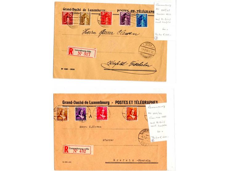 1932/34, Mi.-Nr. 245-49, 252-56 und 259-64 auf 3 Satz-R-Briefen nach Krefeld mit Ankunftsstempeln (Prifix 1.225,-)
