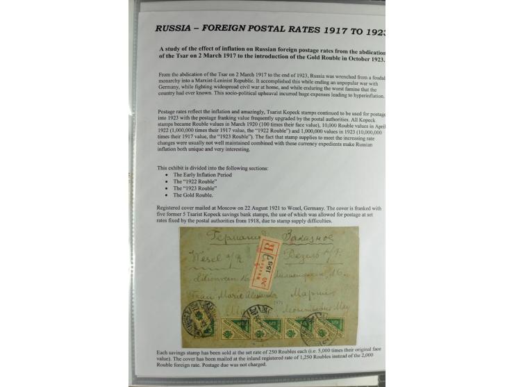 1917/23, umfangreiche Sammlung Auslandspost mit über 150 Briefen und Karten, dabei u.a. Postsparmarken, Kopeken-Aufwertungen,