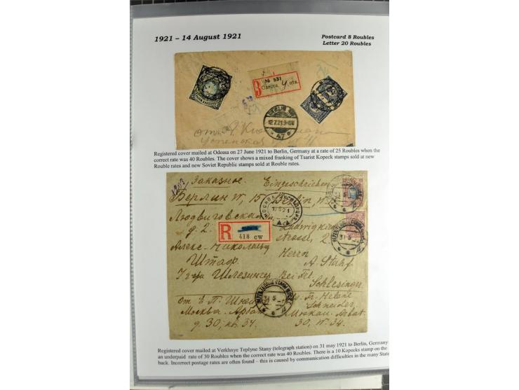 1917/23, umfangreiche Sammlung Auslandspost mit über 150 Briefen und Karten, dabei u.a. Postsparmarken, Kopeken-Aufwertungen,