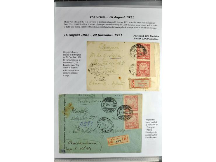 1917/23, umfangreiche Sammlung Auslandspost mit über 150 Briefen und Karten, dabei u.a. Postsparmarken, Kopeken-Aufwertungen,